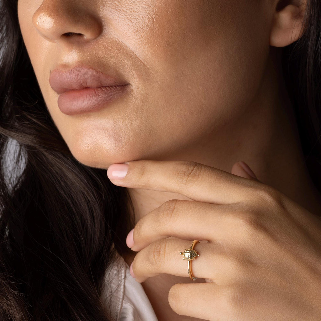 14K Solid Gold Turtle Ring – 10mm Animal Design Ring