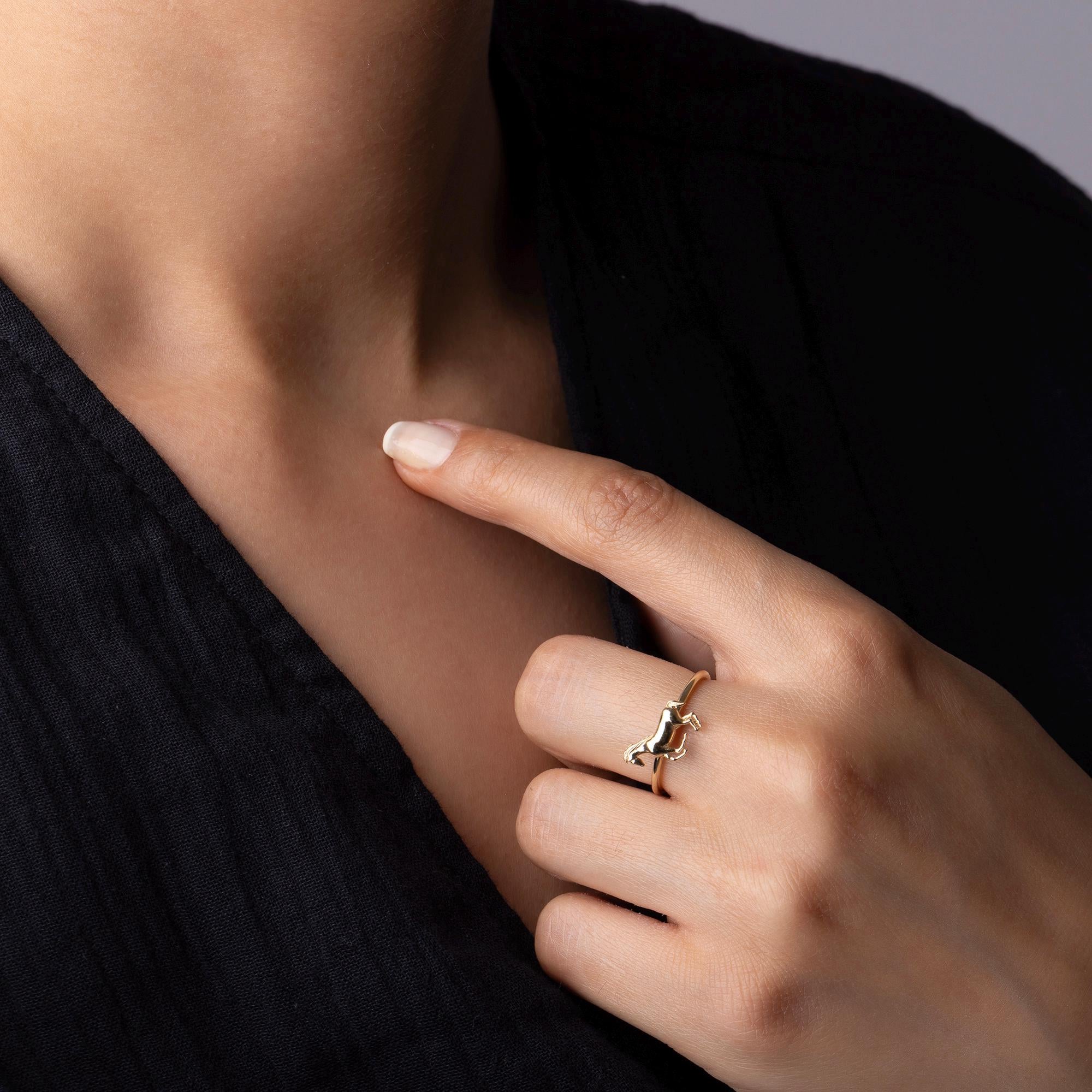 14K Solid Gold Horse Ring - 10mm Animal Design Ring