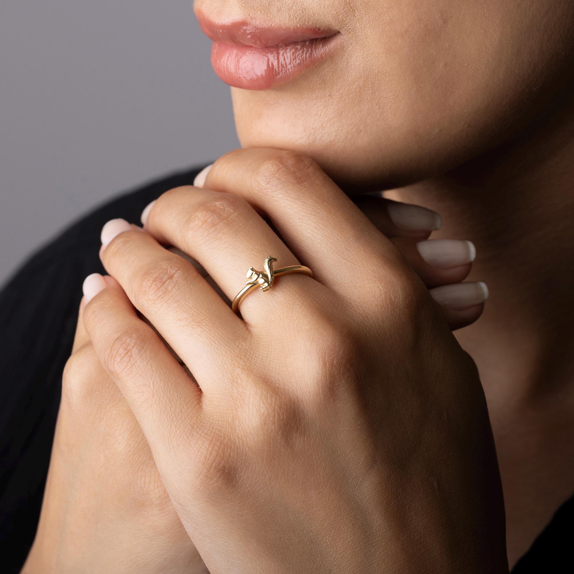 14K Solid Gold Squirrel Ring – Dainty Animal Jewelry