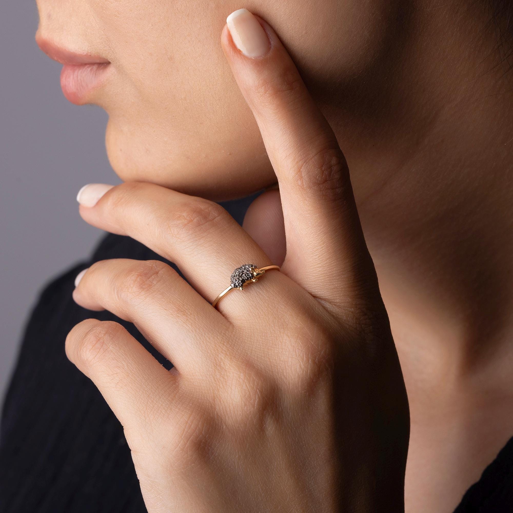 14K Solid Gold Hedgehog Ring – Cute Animal Jewelry for Hedgehog Lovers