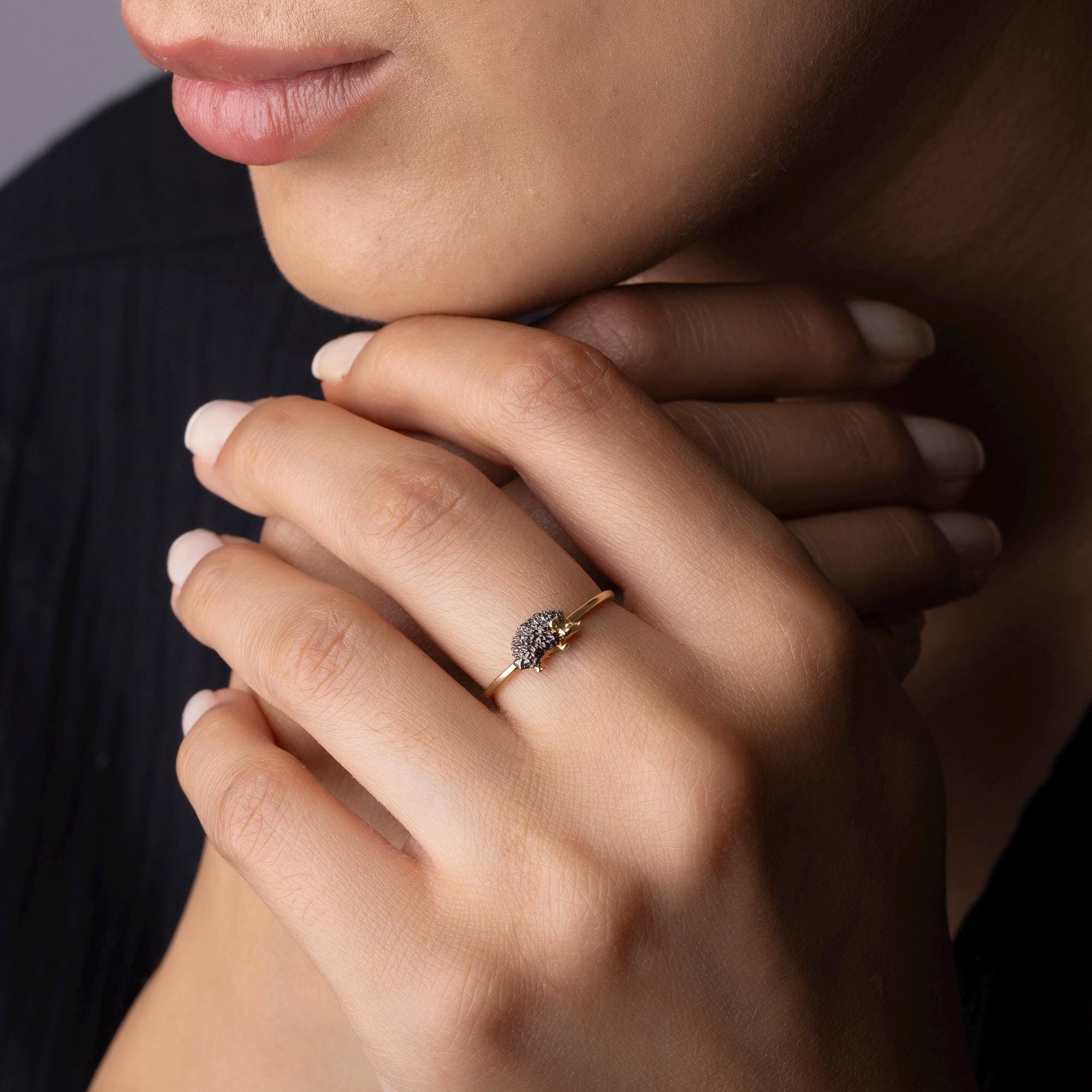 14K Solid Gold Hedgehog Ring – Cute Animal Jewelry for Hedgehog Lovers