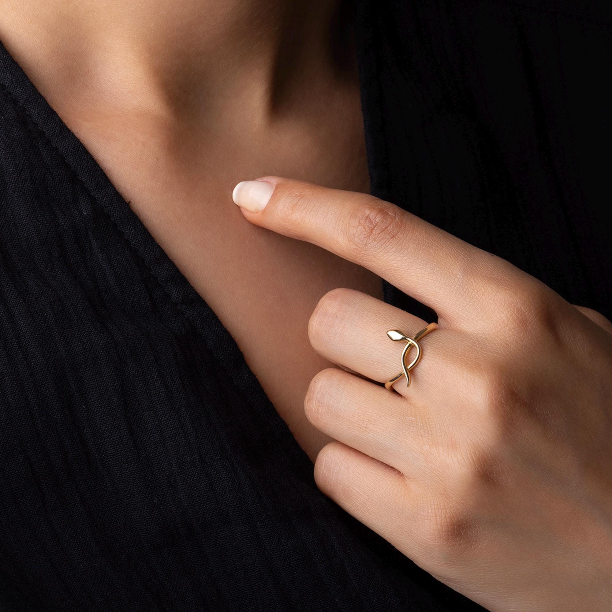 14K Solid Gold Snake Ring – Dainty Serpent Jewelry, Handmade Minimalist Band