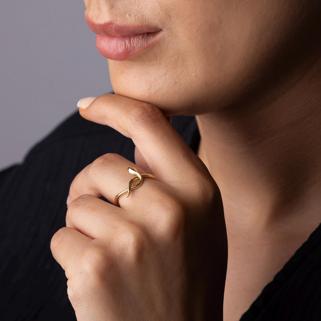 14K Solid Gold Snake Ring – Dainty Serpent Jewelry, Handmade Minimalist Band