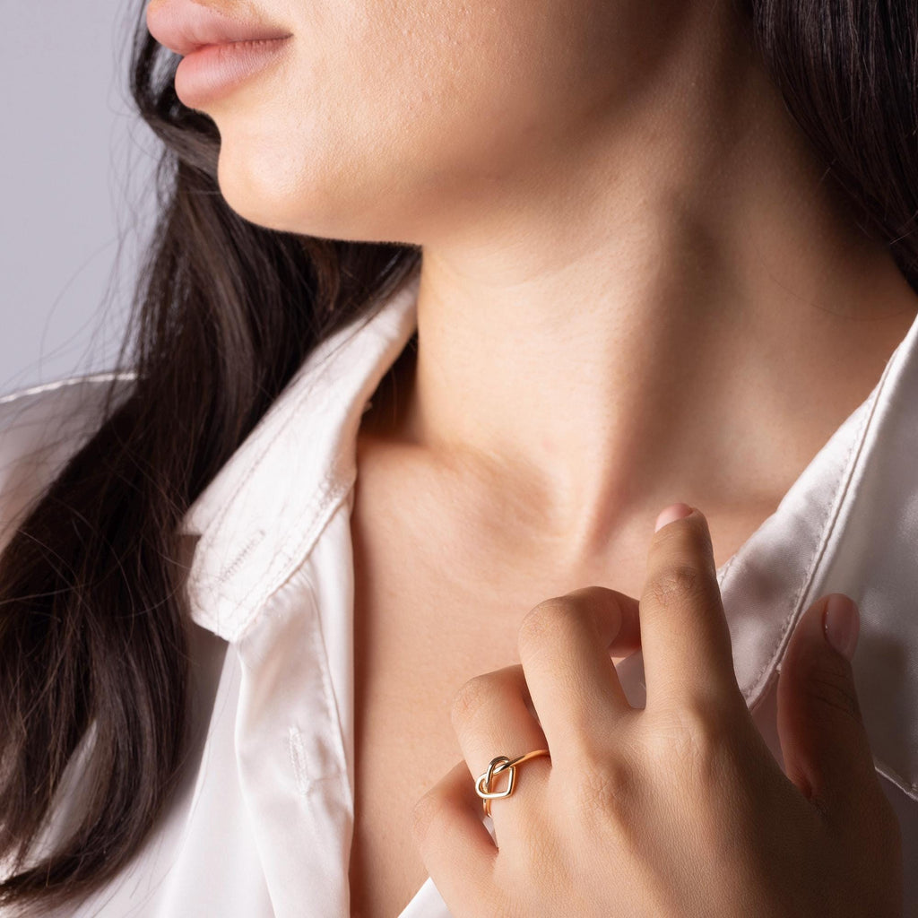 14K Solid Gold Heart Ring - Minimalist Love Knot Ring