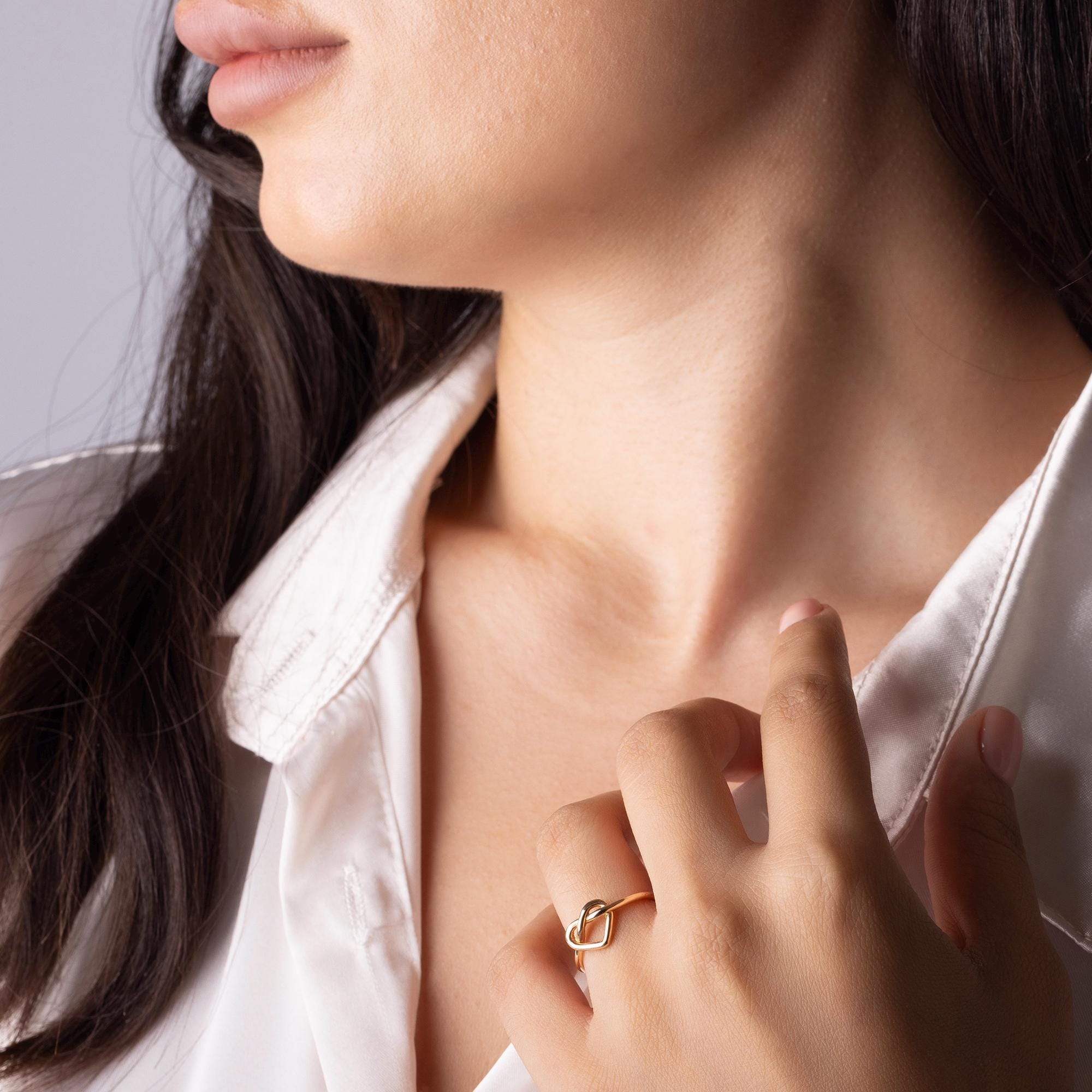 14K Solid Gold Heart Ring - Minimalist Love Knot Ring