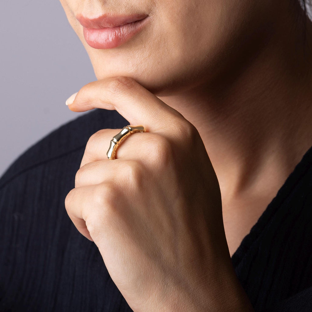 14K Solid Gold Bamboo Ring – Handmade Nature Inspired Band