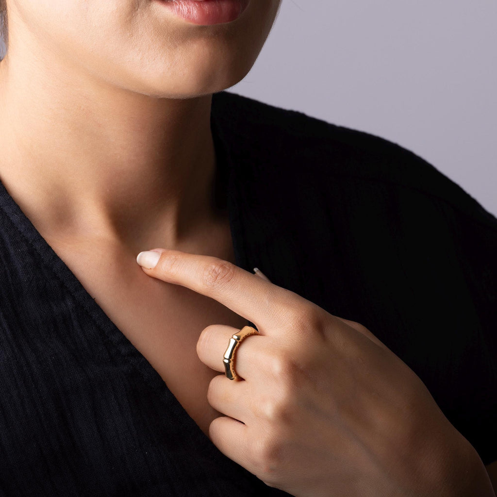 14K Solid Gold Bamboo Ring – Handmade Nature Inspired Band