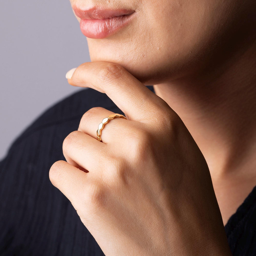 14K Solid Gold Hexagon Ring – Modern Geometric Band