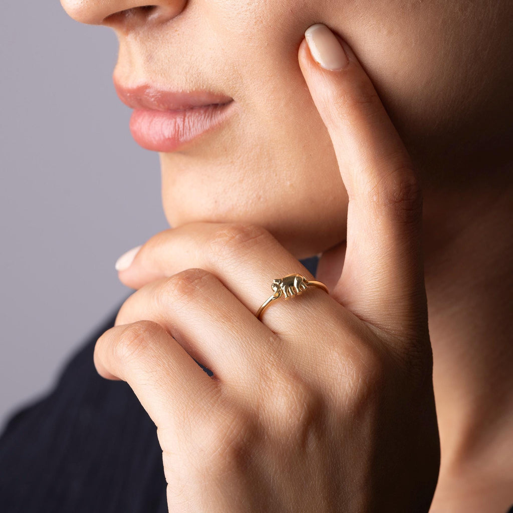 14K Solid Gold Elephant Ring – Handmade Animal Jewelry