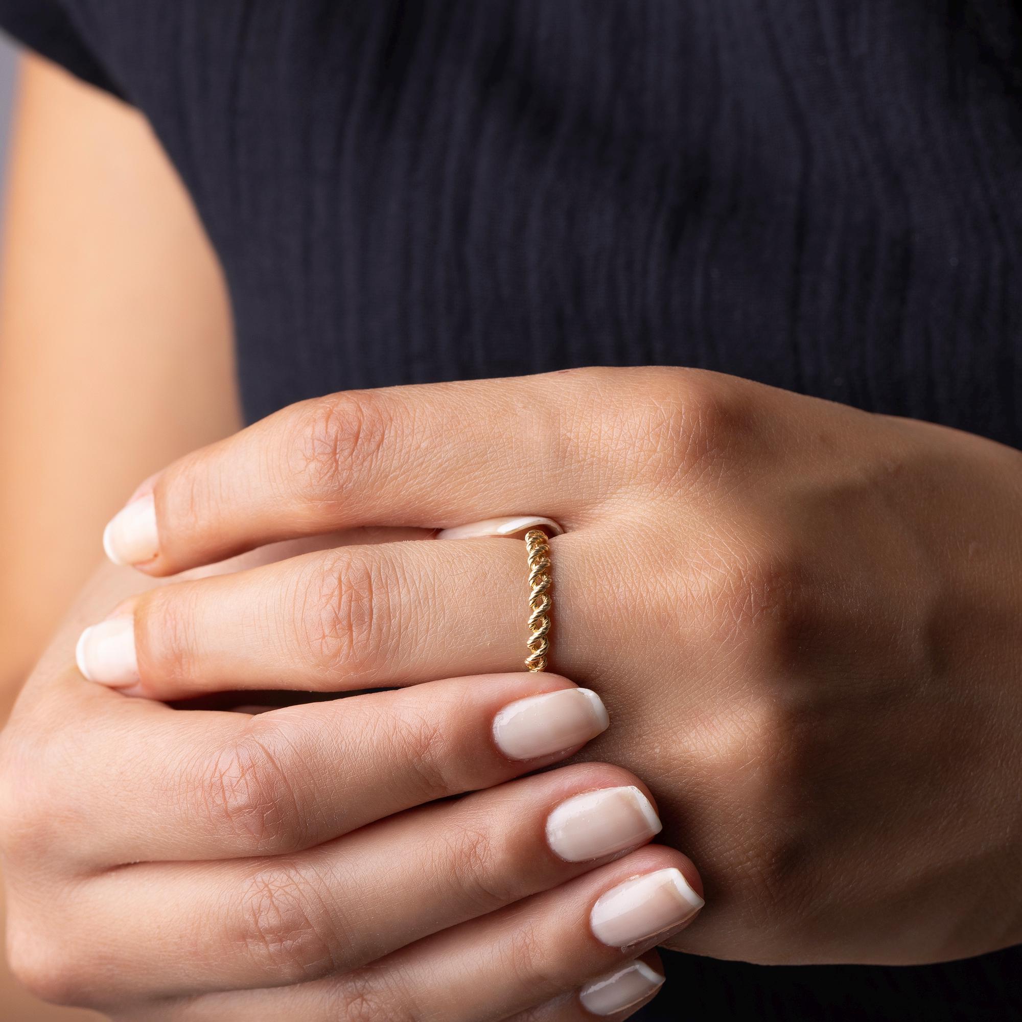 14K Solid Gold Chain Band Ring – Dainty Minimalist Link Design