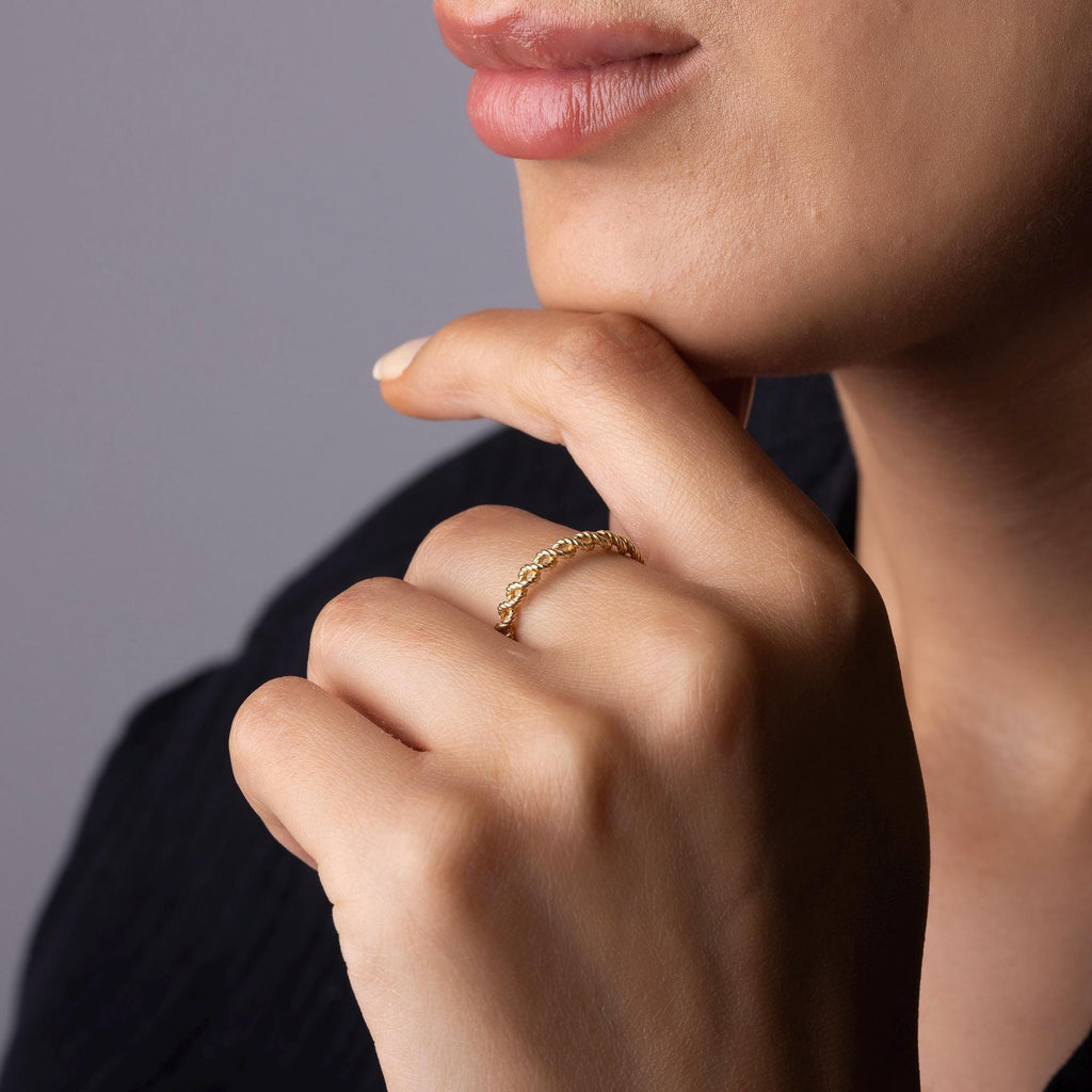 14K Solid Gold Chain Band Ring – Dainty Minimalist Link Design