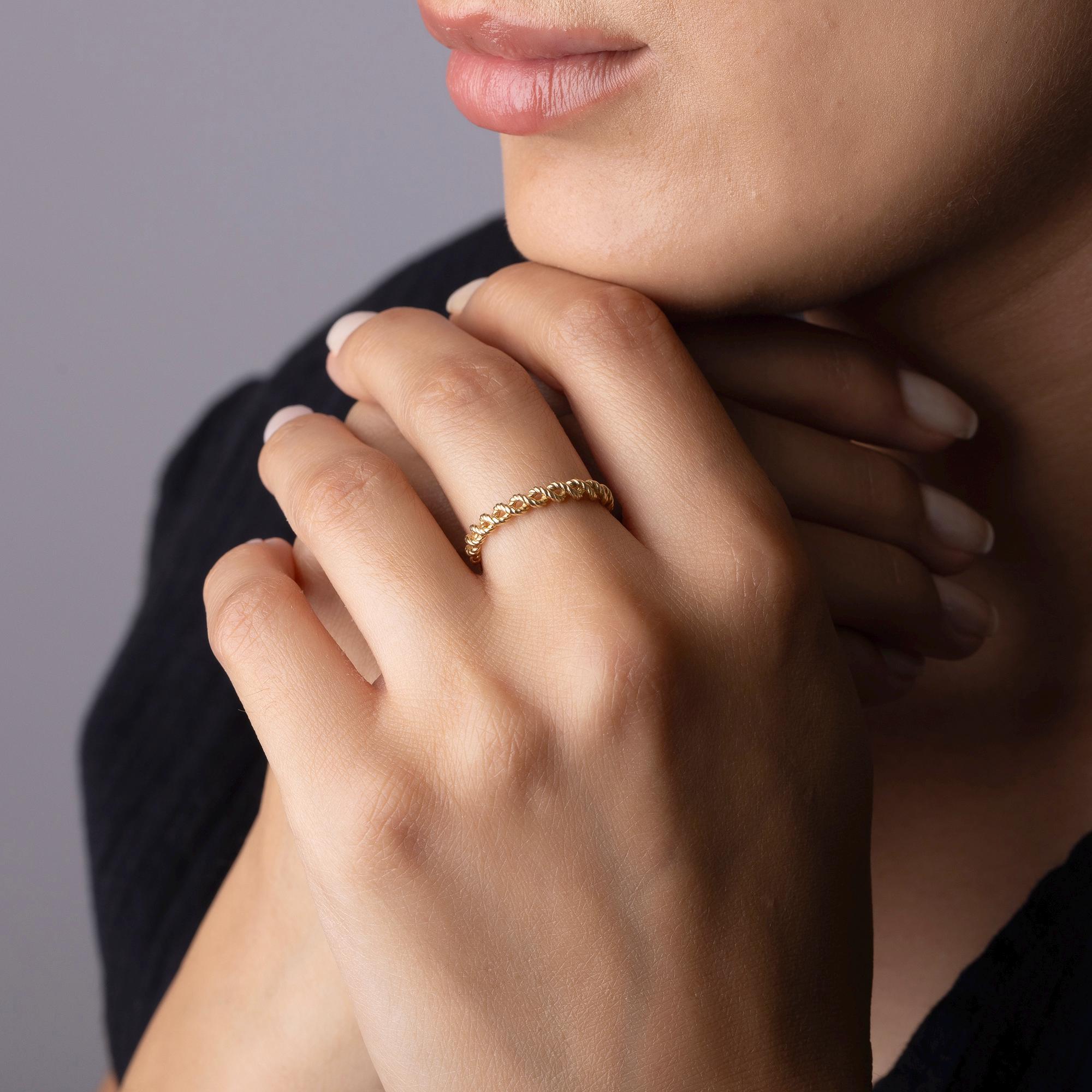 14K Solid Gold Chain Band Ring – Dainty Minimalist Link Design