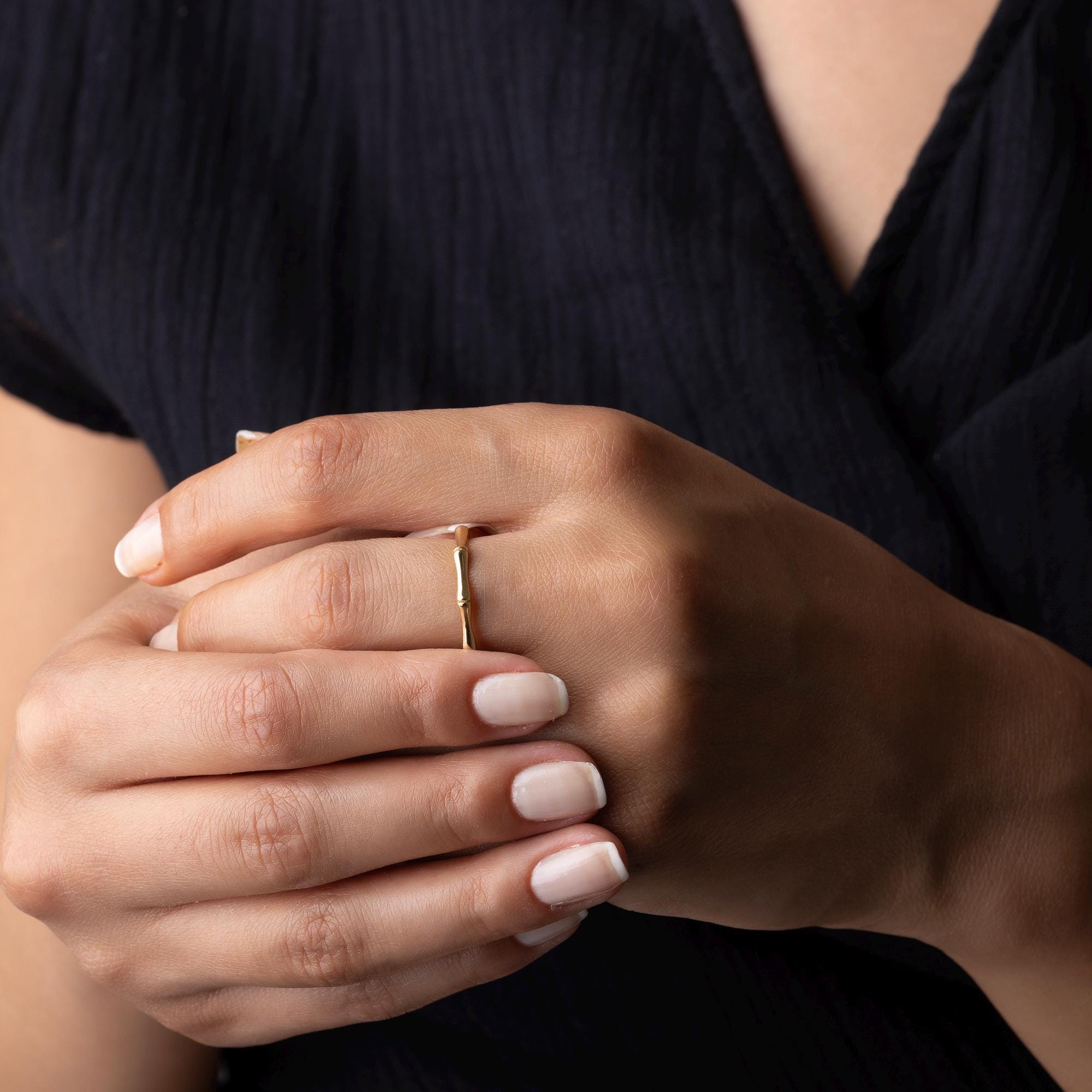 14K Solid Gold Bamboo Ring – Nature Inspired Minimalist Band