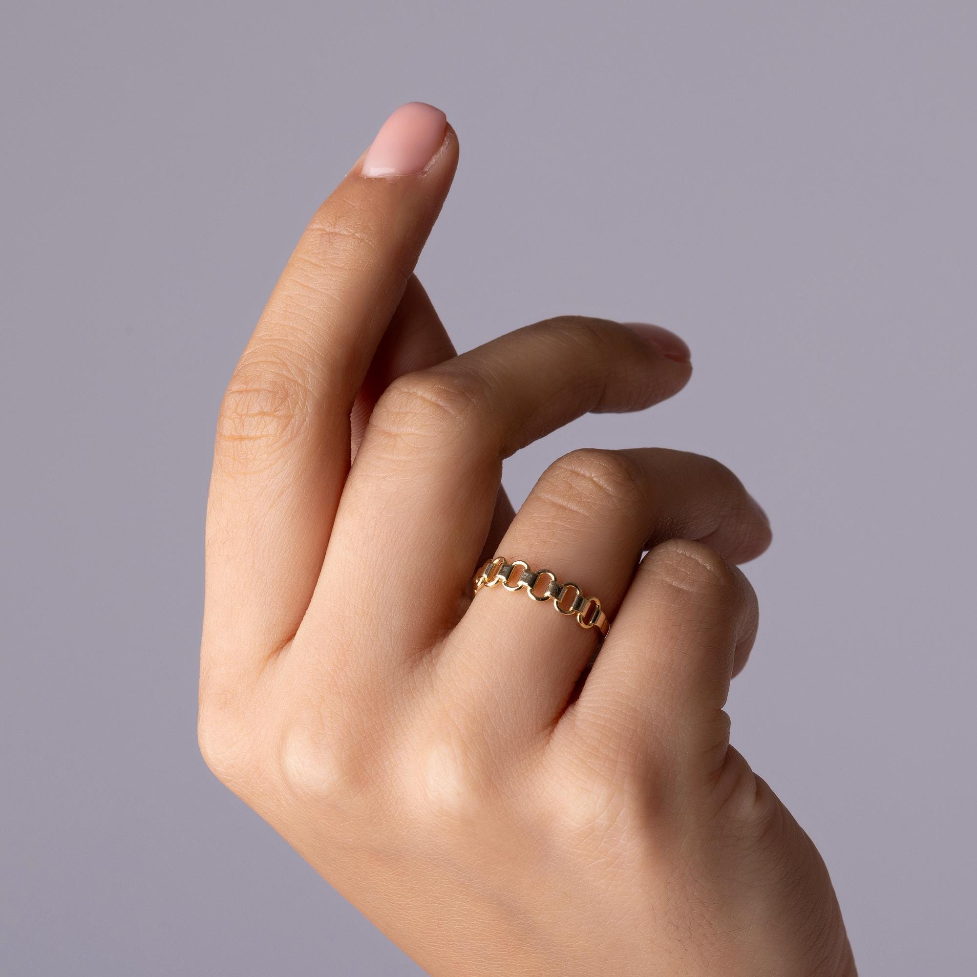 14K Solid Gold Link Ring – Modern Geometric Chain Band, Handmade Minimalist Stacking Jewelry, Unique Everyday Gold Ring Gift for Women