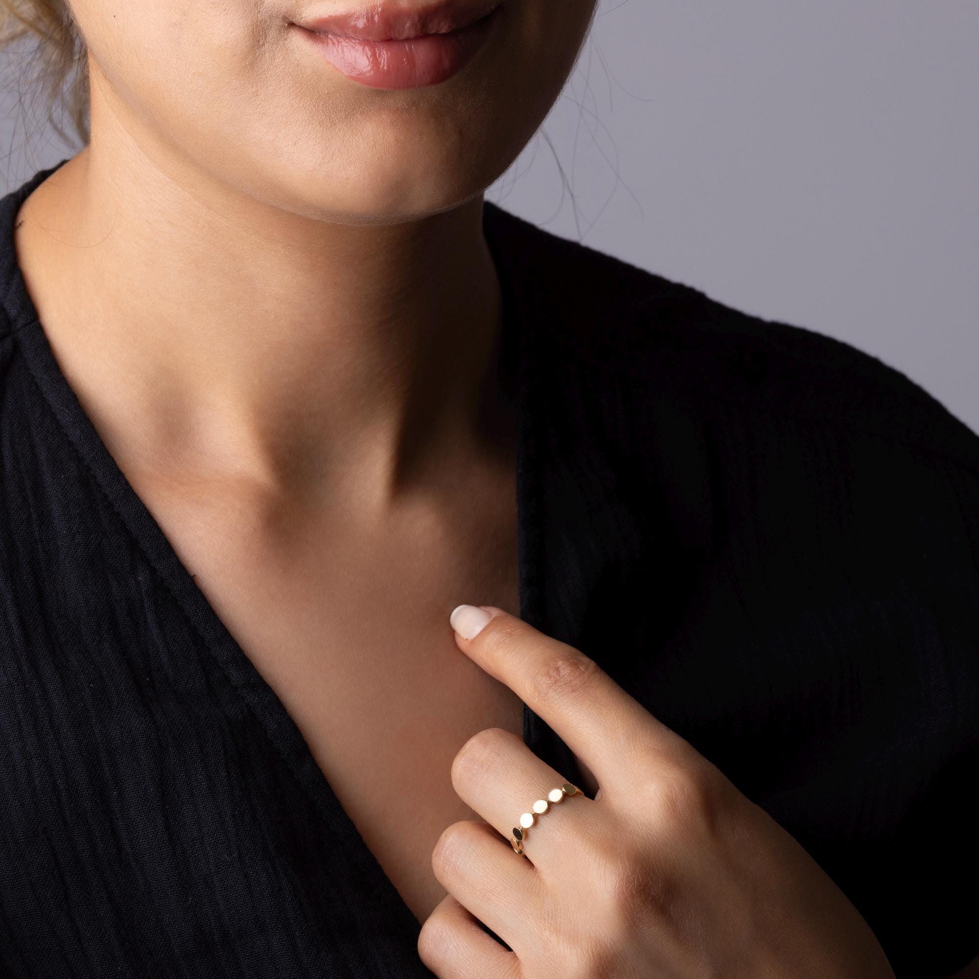 14K Solid Gold Dot Ring – Dainty Gold Stacking Ring for Women