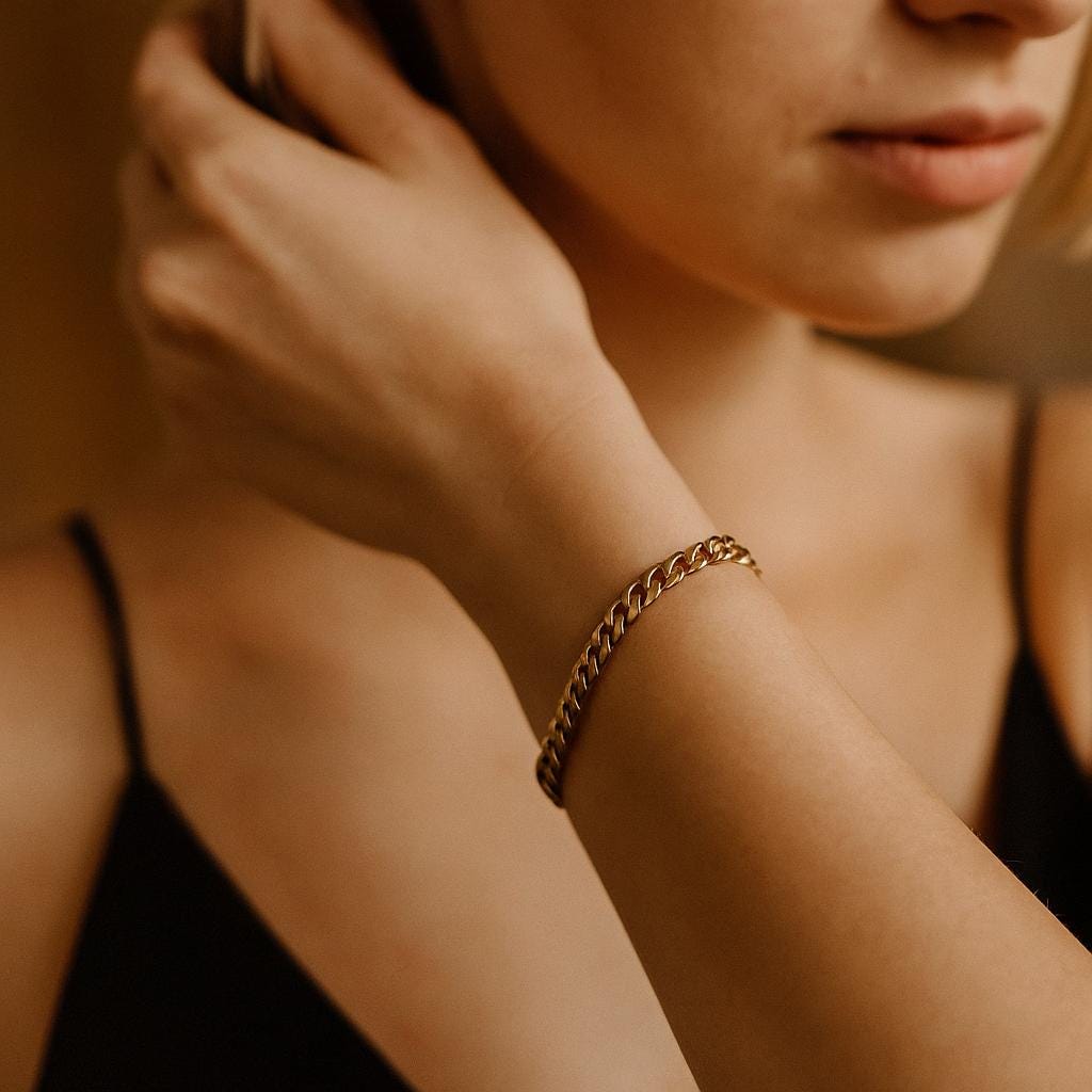 14K Solid Gold Curb Chain Bracelet – 4mm Thick Real Gold Jewelry