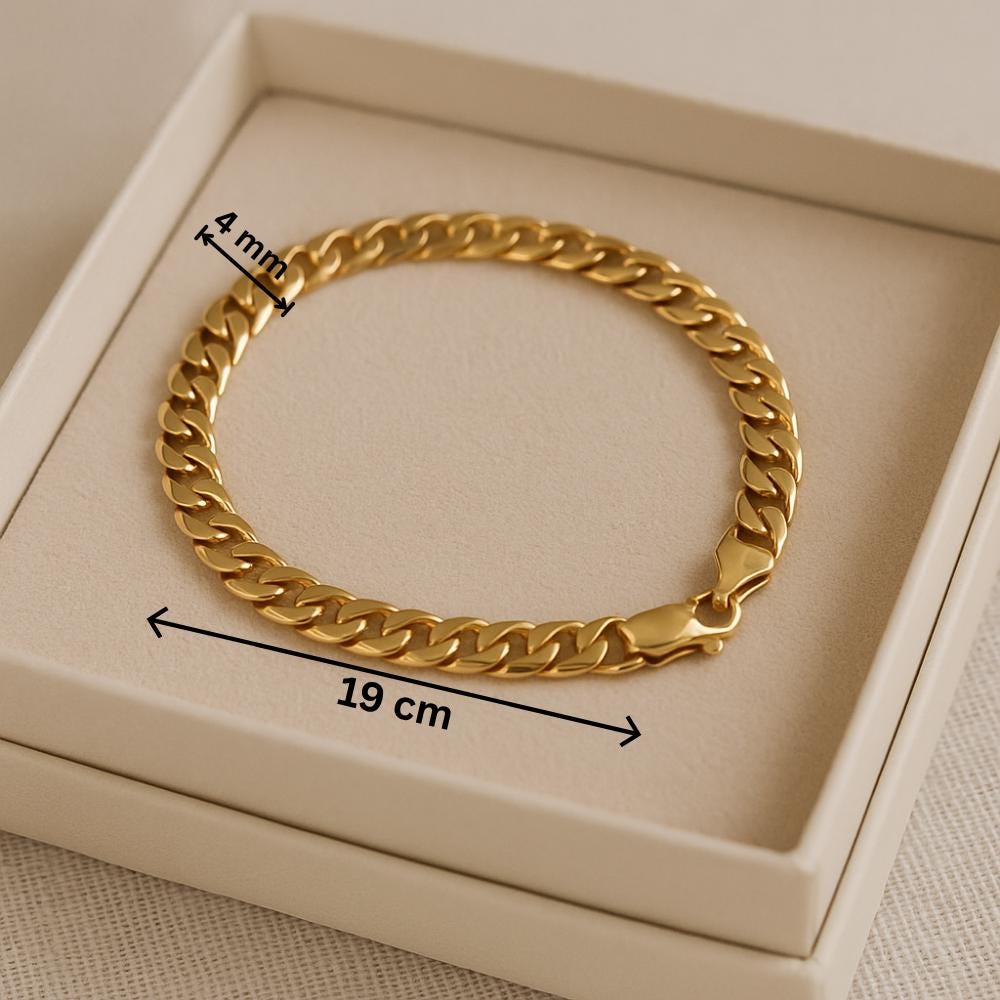 14K Solid Gold Curb Chain Bracelet – 4mm Thick Real Gold Jewelry