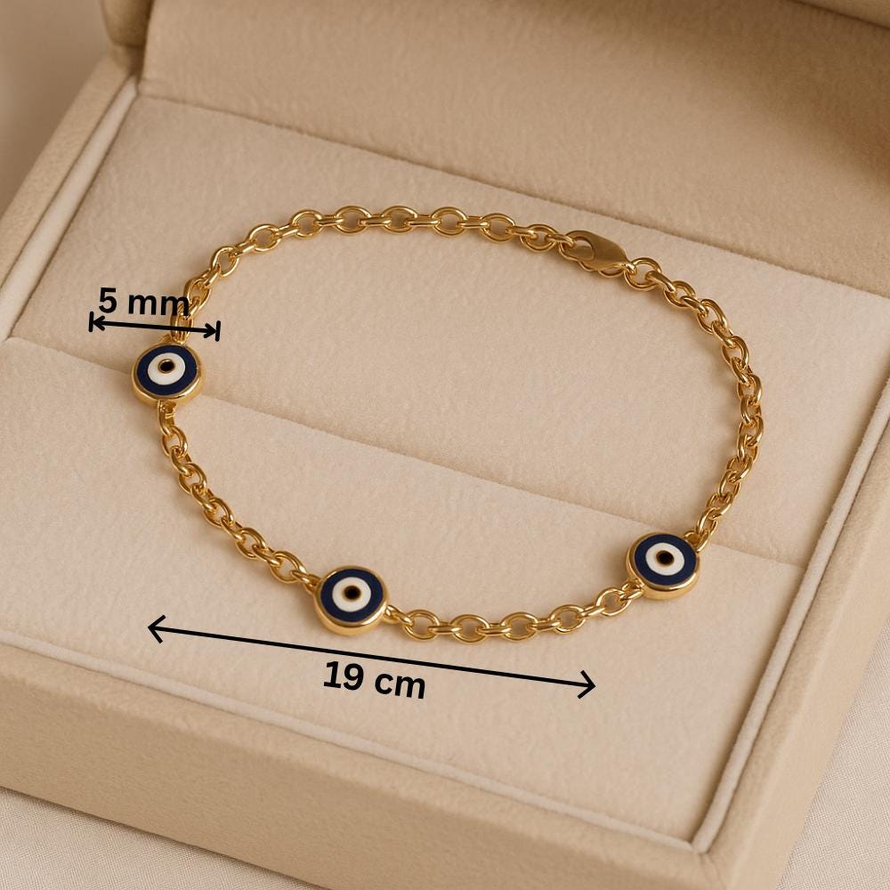 14K Solid Gold Evil Eye Bracelet – Dainty Real Gold Jewelry with Blue Enamel Charms