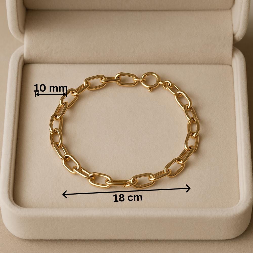 14K Solid Gold Paperclip Bracelet – 10mm Bold Link Real Gold Jewelry