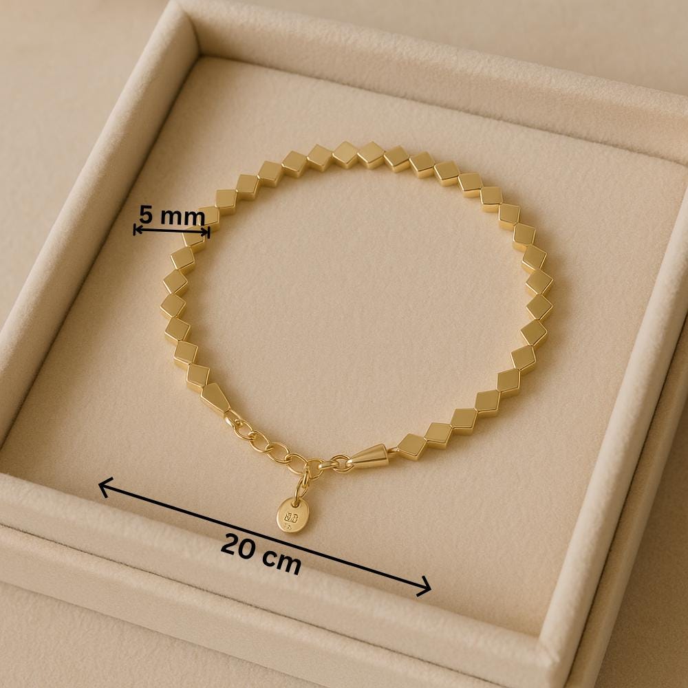 14K Solid Gold Diamond Cut Bracelet – Geometric Real Gold Jewelry