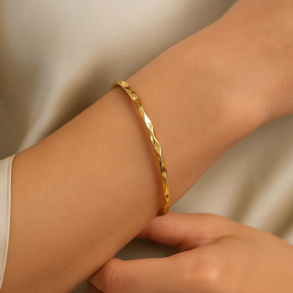 14K Solid Gold Twisted Bangle Bracelet – Elegant Real Gold Jewelry