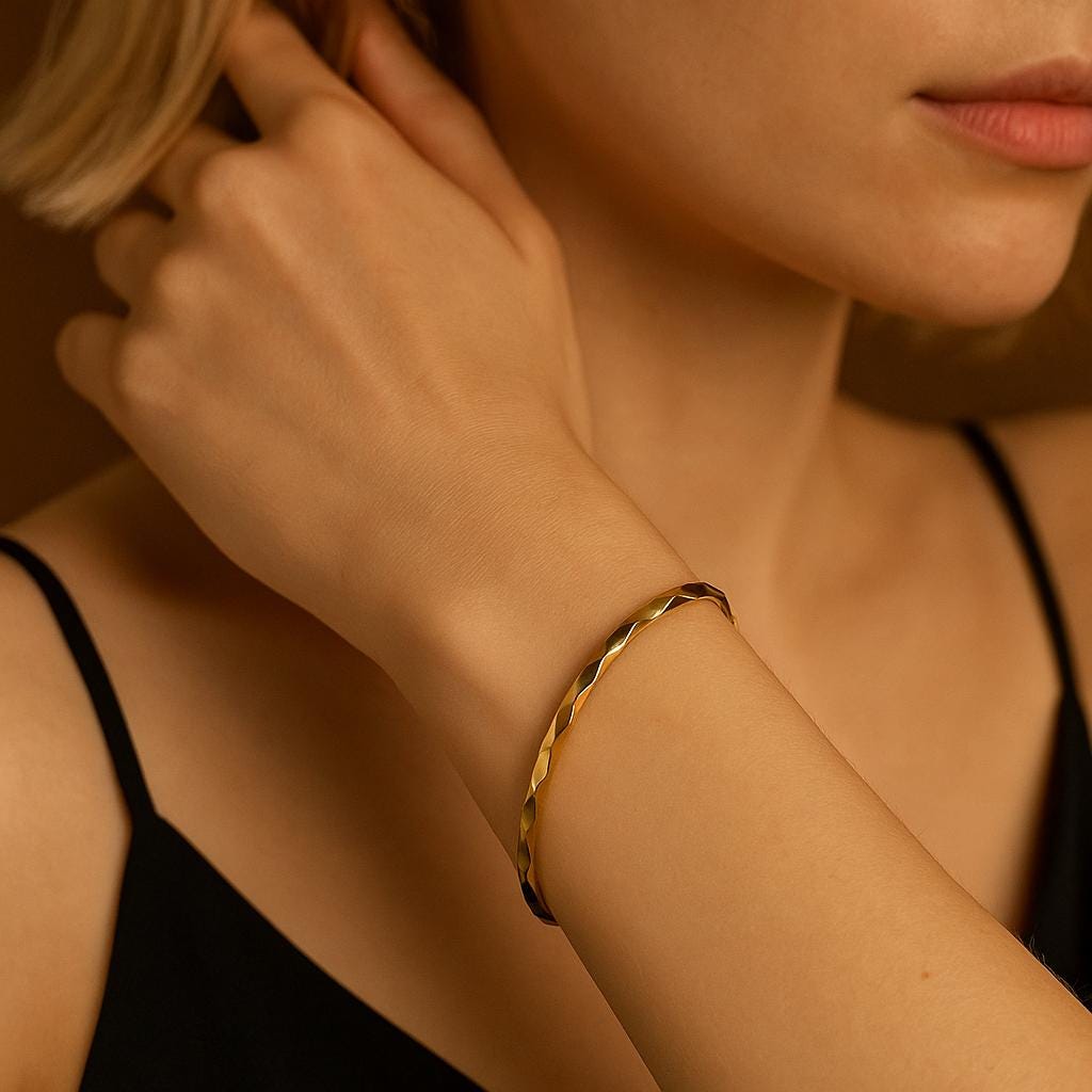 14K Solid Gold Twisted Bangle Bracelet – Elegant Real Gold Jewelry