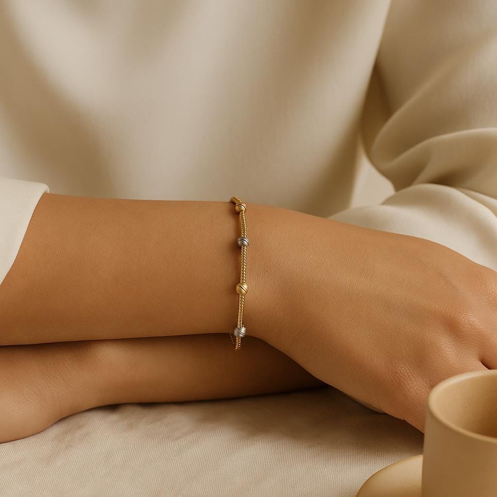 14K Solid Gold Minimal Bracelet - Dainty Yellow Gold Chain Bracelet
