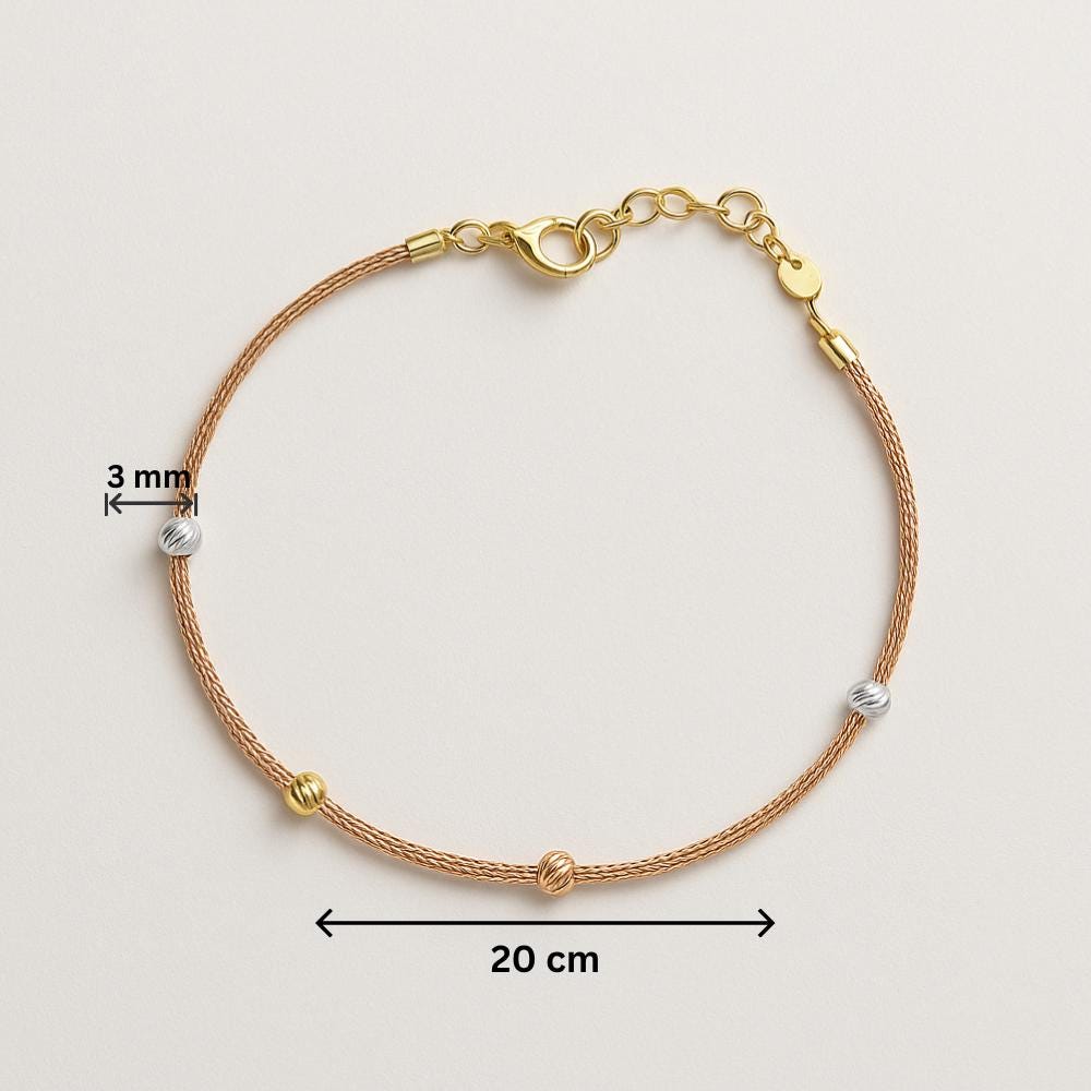 14K Solid Rose Gold Beaded Bracelet – Elegant 3mm Chain Jewelry