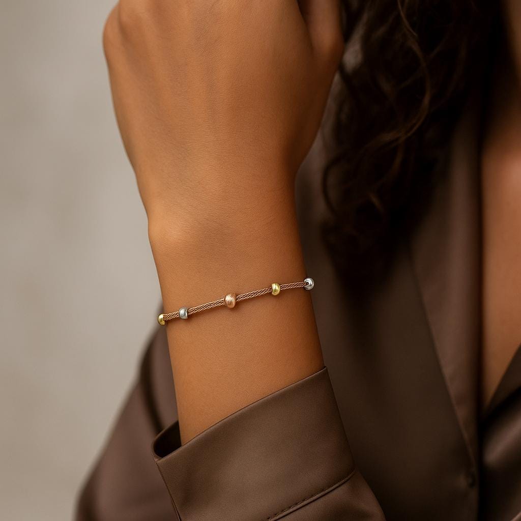 14K Solid Rose Gold Beaded Bracelet – Elegant 3mm Chain Jewelry