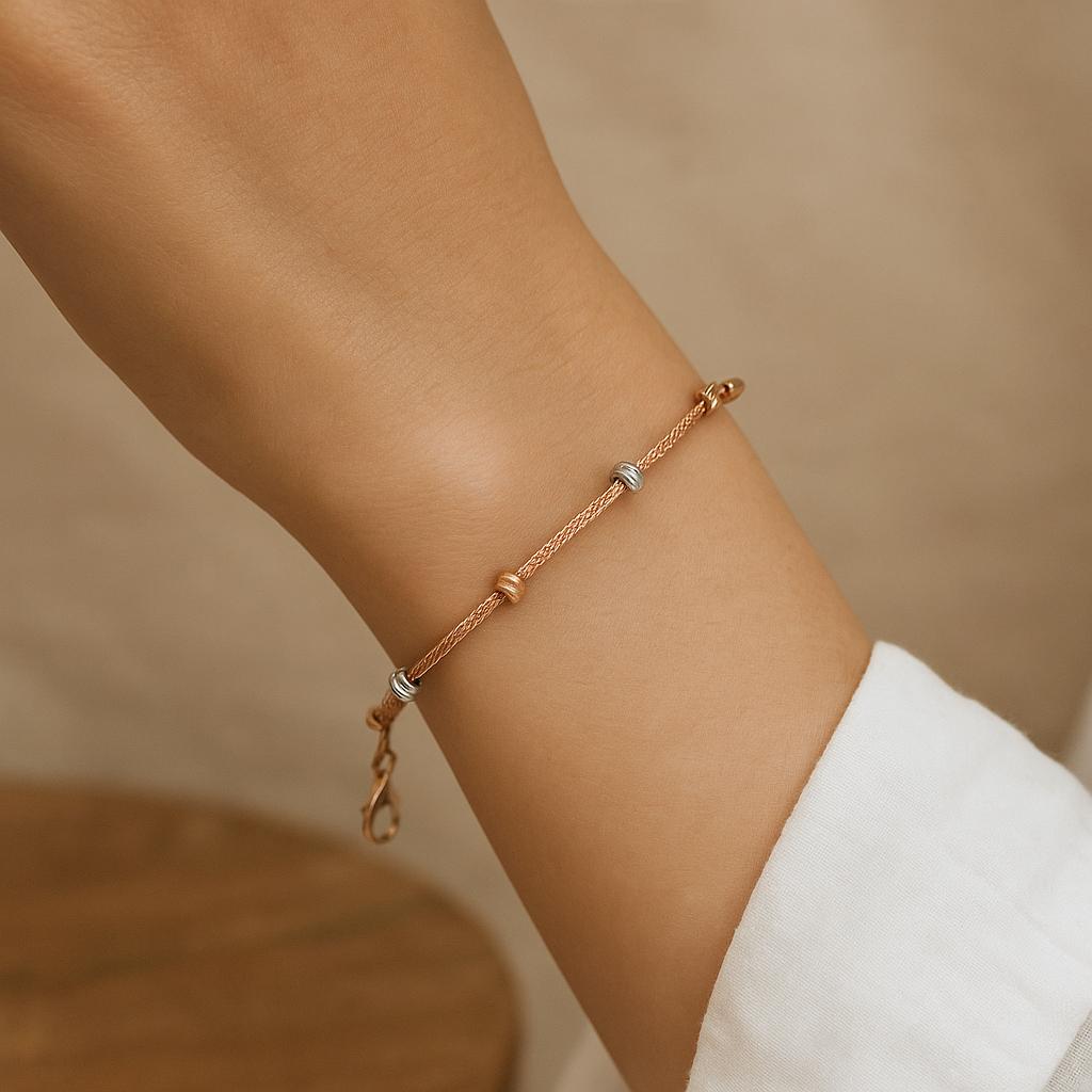 14K Solid Rose Gold Beaded Bracelet – Elegant 3mm Chain Jewelry