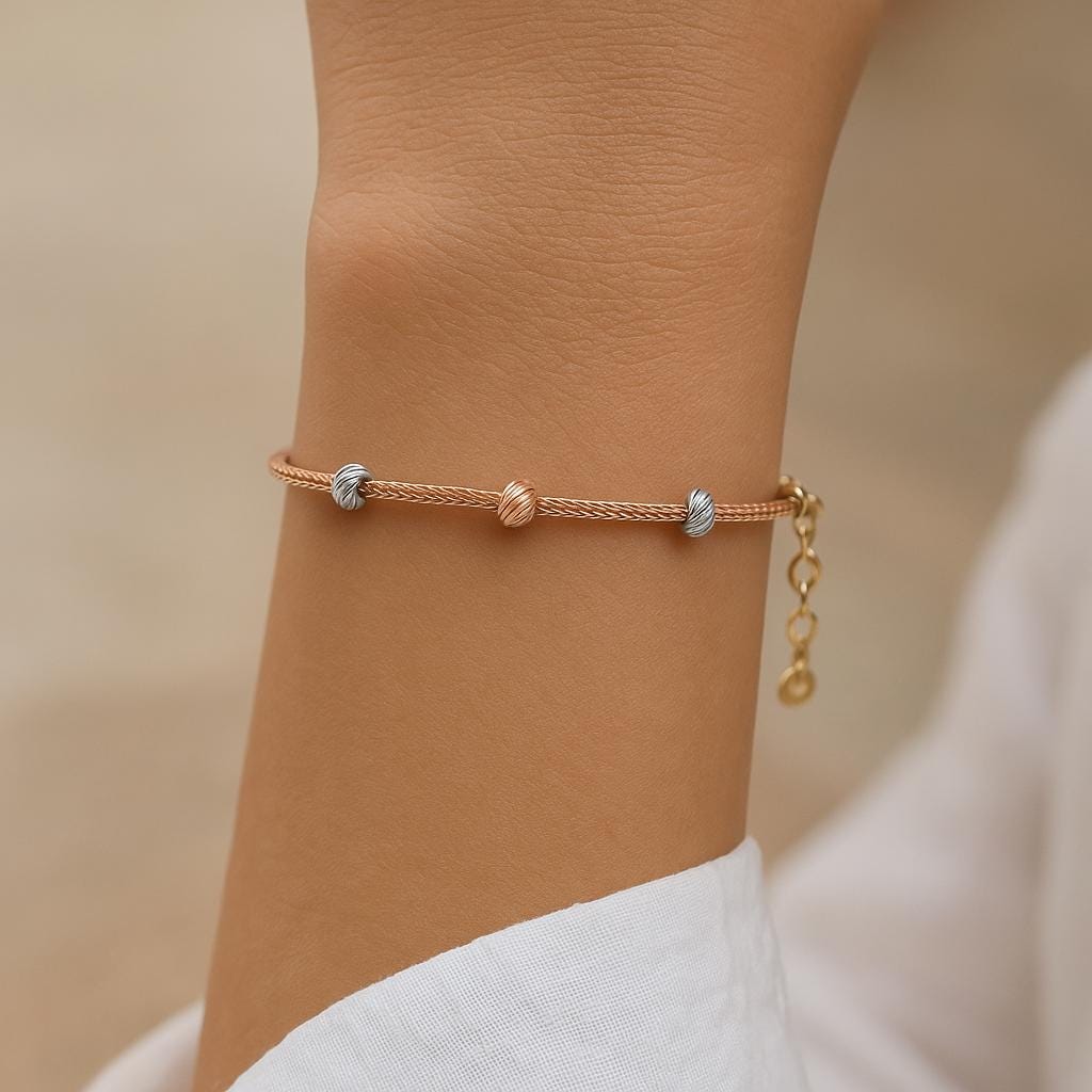 14K Solid Rose Gold Beaded Bracelet – Elegant 3mm Chain Jewelry