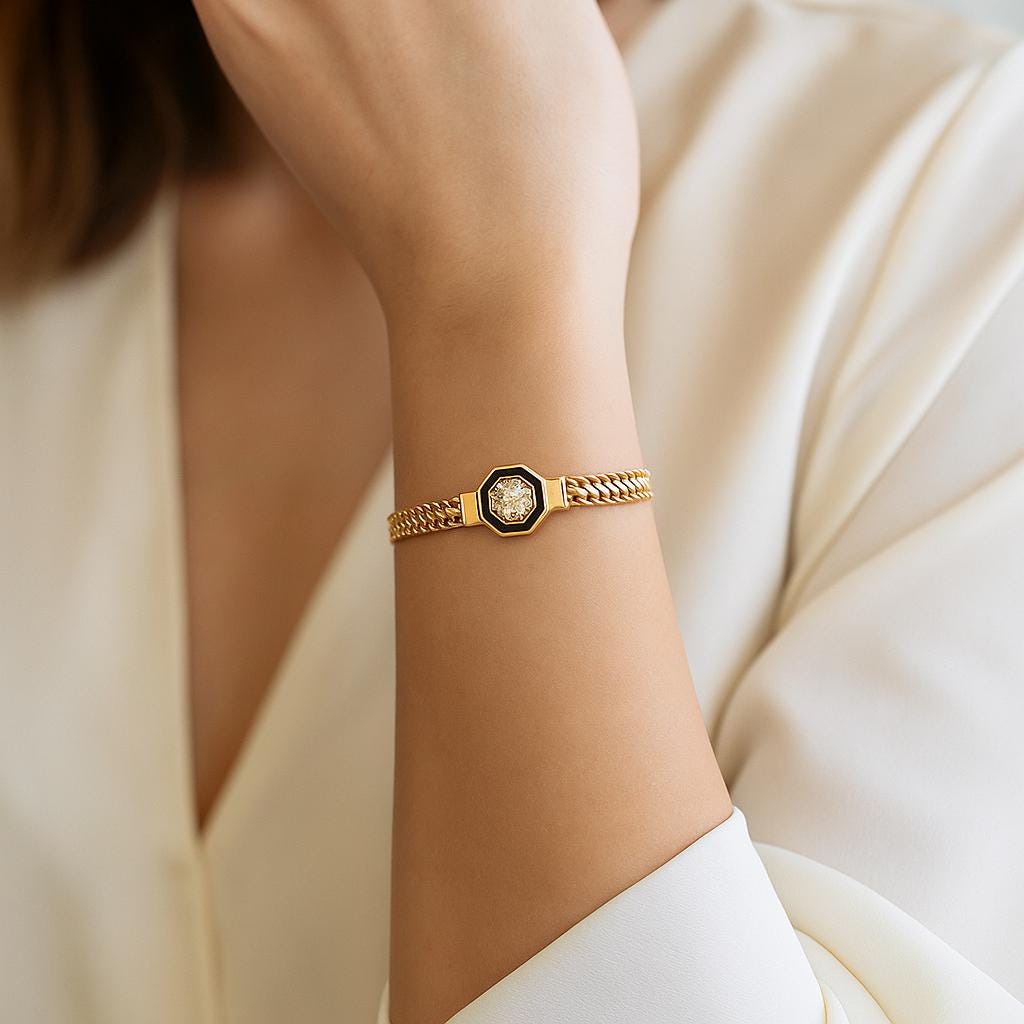 14K Real Gold Diamond Octagon Bracelet – Unique Solid Gold Chain