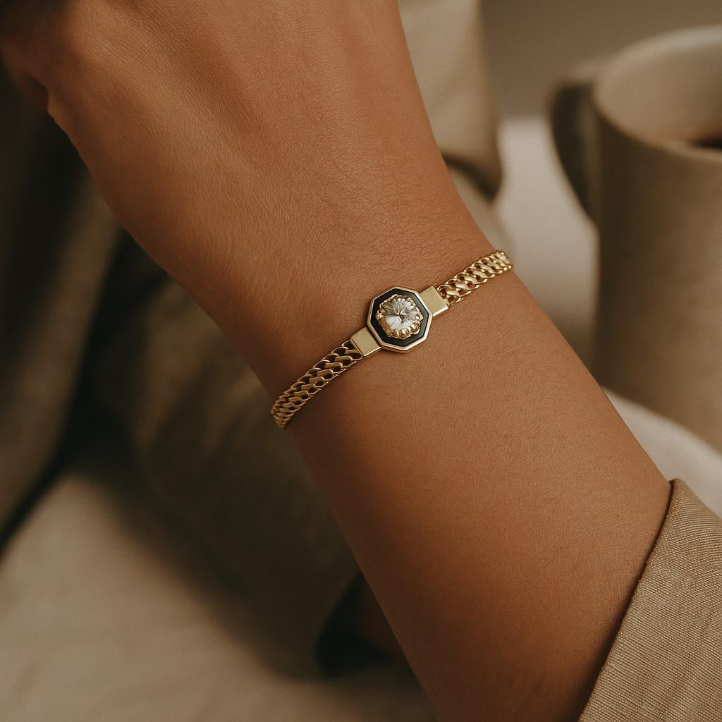 14K Real Gold Diamond Octagon Bracelet – Unique Solid Gold Chain