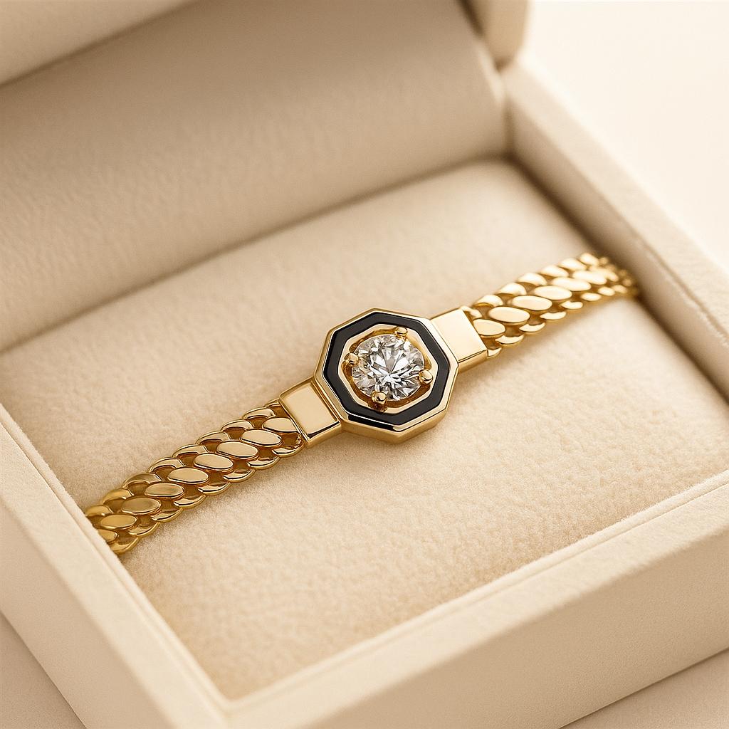 14K Real Gold Diamond Octagon Bracelet – Unique Solid Gold Chain