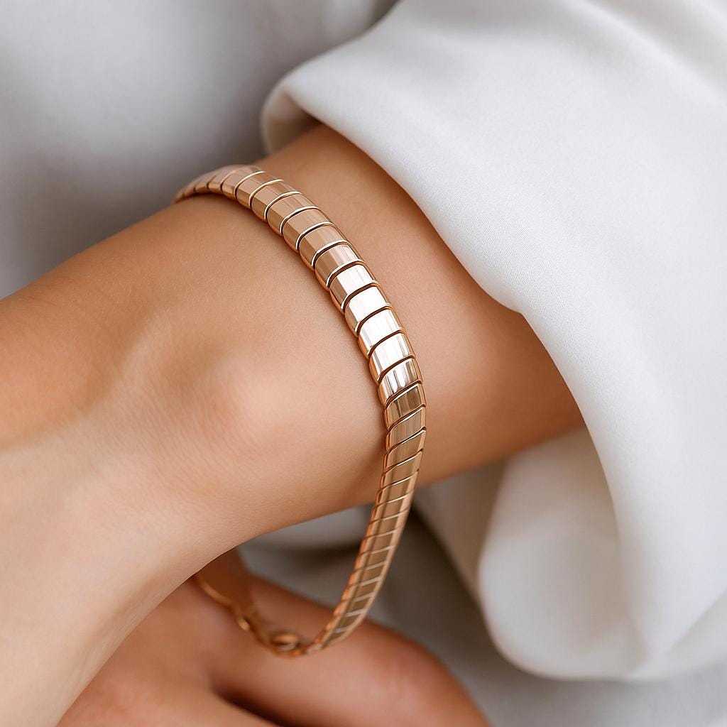 14K Solid Gold Wide Link Bracelet – Handmade Flat Chain Jewelry