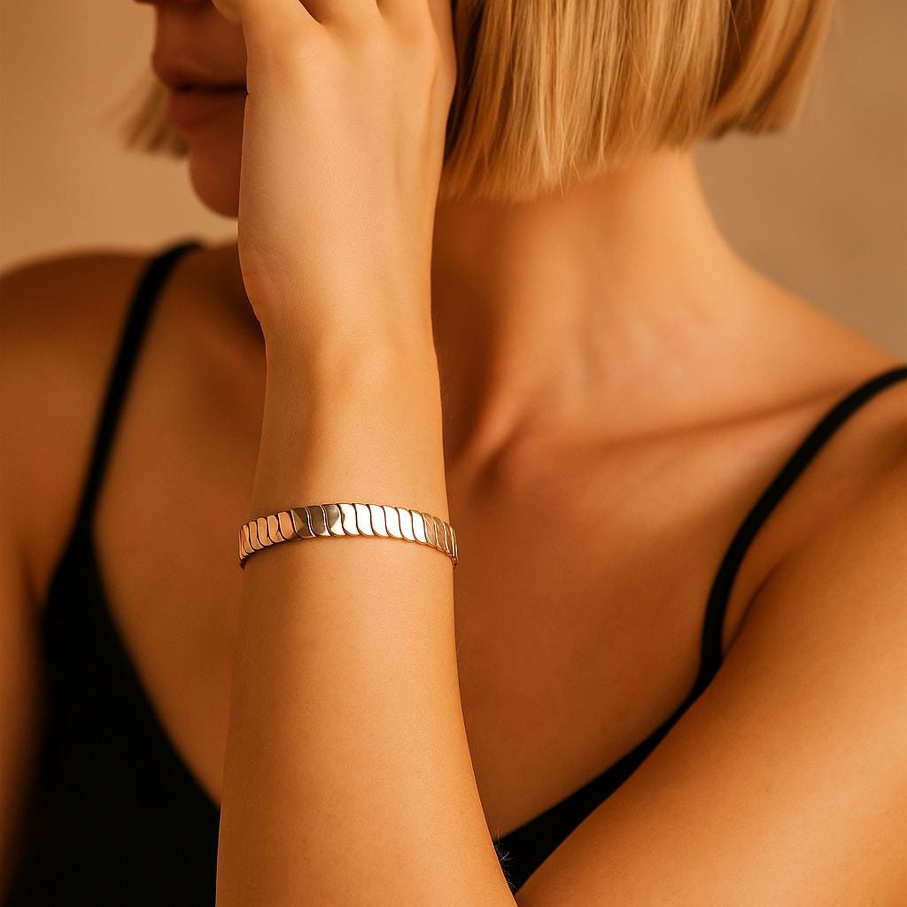 14K Solid Gold Wide Link Bracelet – Handmade Flat Chain Jewelry