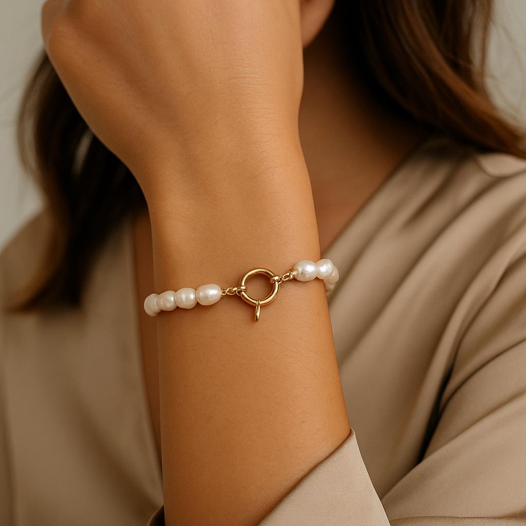 14K Solid Gold Pearl Bracelet – Handmade Real Freshwater Pearl Jewelry