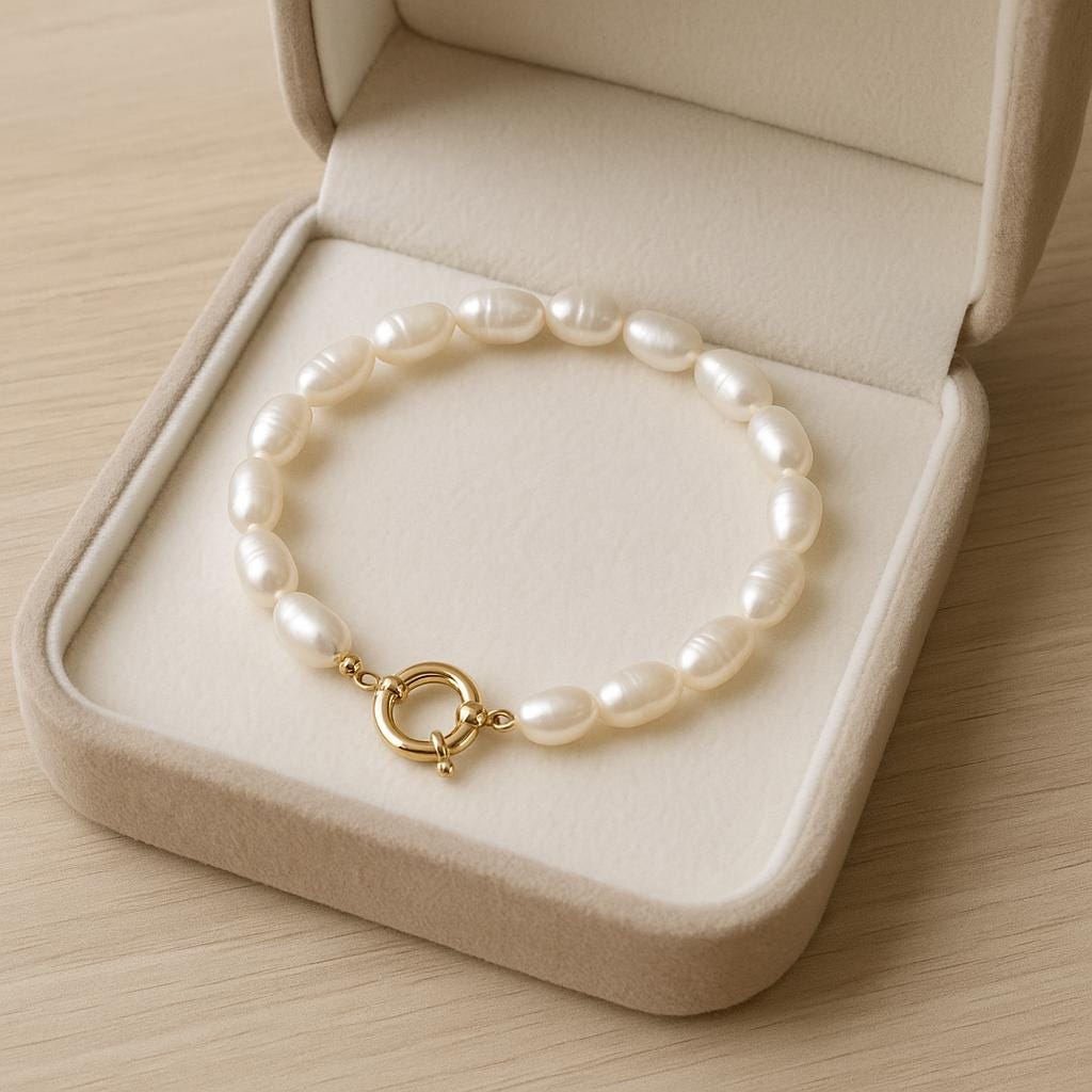 14K Solid Gold Pearl Bracelet – Handmade Real Freshwater Pearl Jewelry