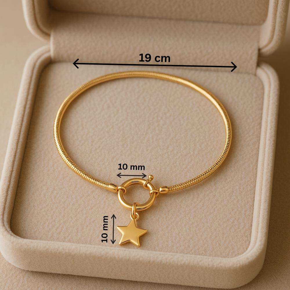 14K Solid Gold Star Charm Bracelet – Handmade Real Gold Snake Chain Jewelry, Minimalist Everyday Bracelet, Dainty Gift for Women