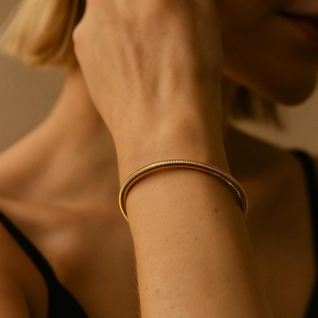 14K Solid Gold Herringbone Bracelet – Handmade Real Gold Flat Snake Chain