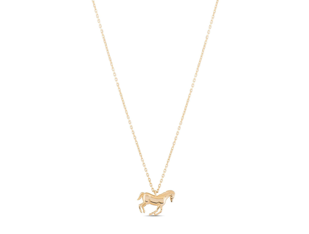 14K Solid Gold Horse Necklace - Real Gold Animal Pendant