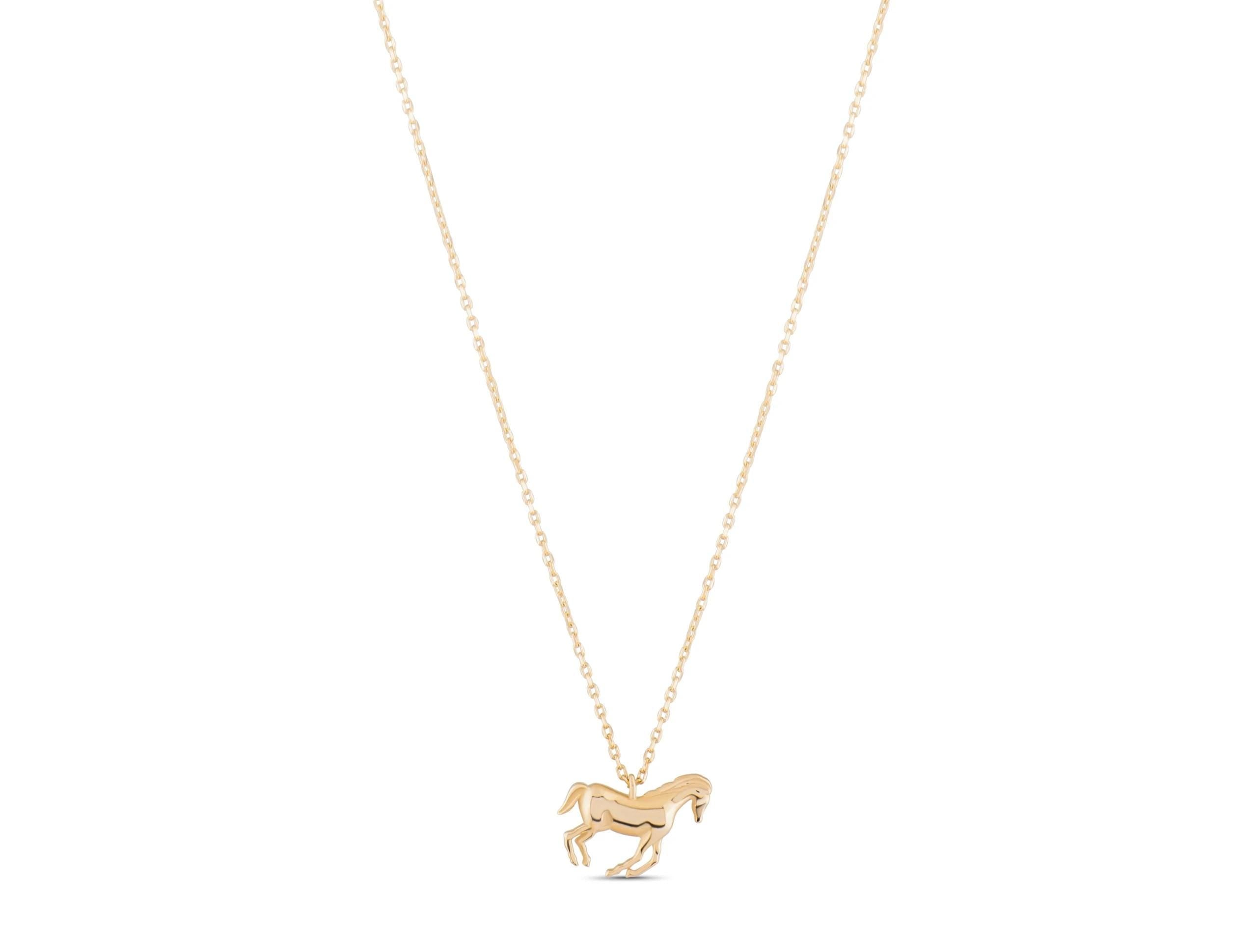 14K Solid Gold Horse Necklace - Real Gold Animal Pendant