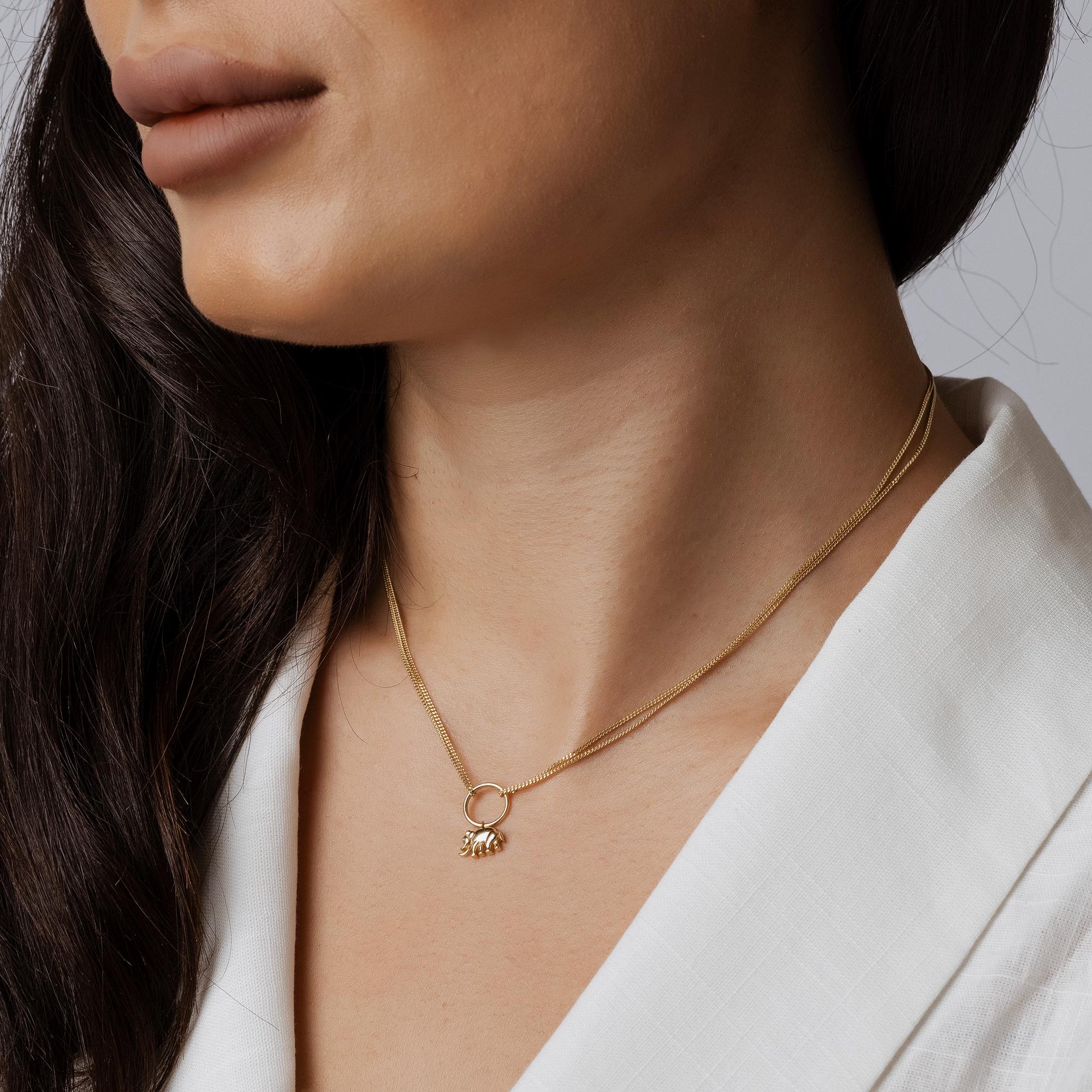 14K Solid Gold Elephant Necklace - Lucky Charm Pendant