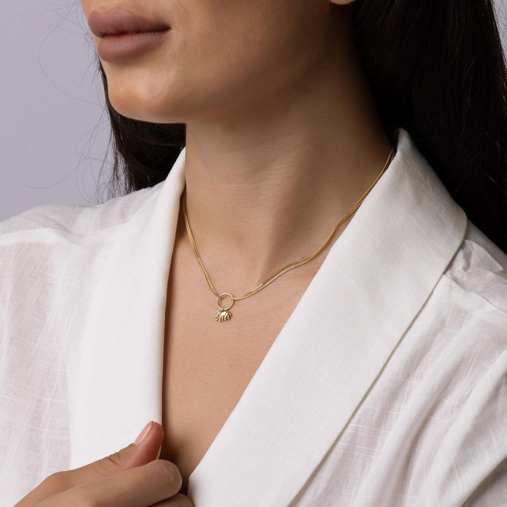 14K Solid Gold Elephant Necklace - Lucky Charm Pendant