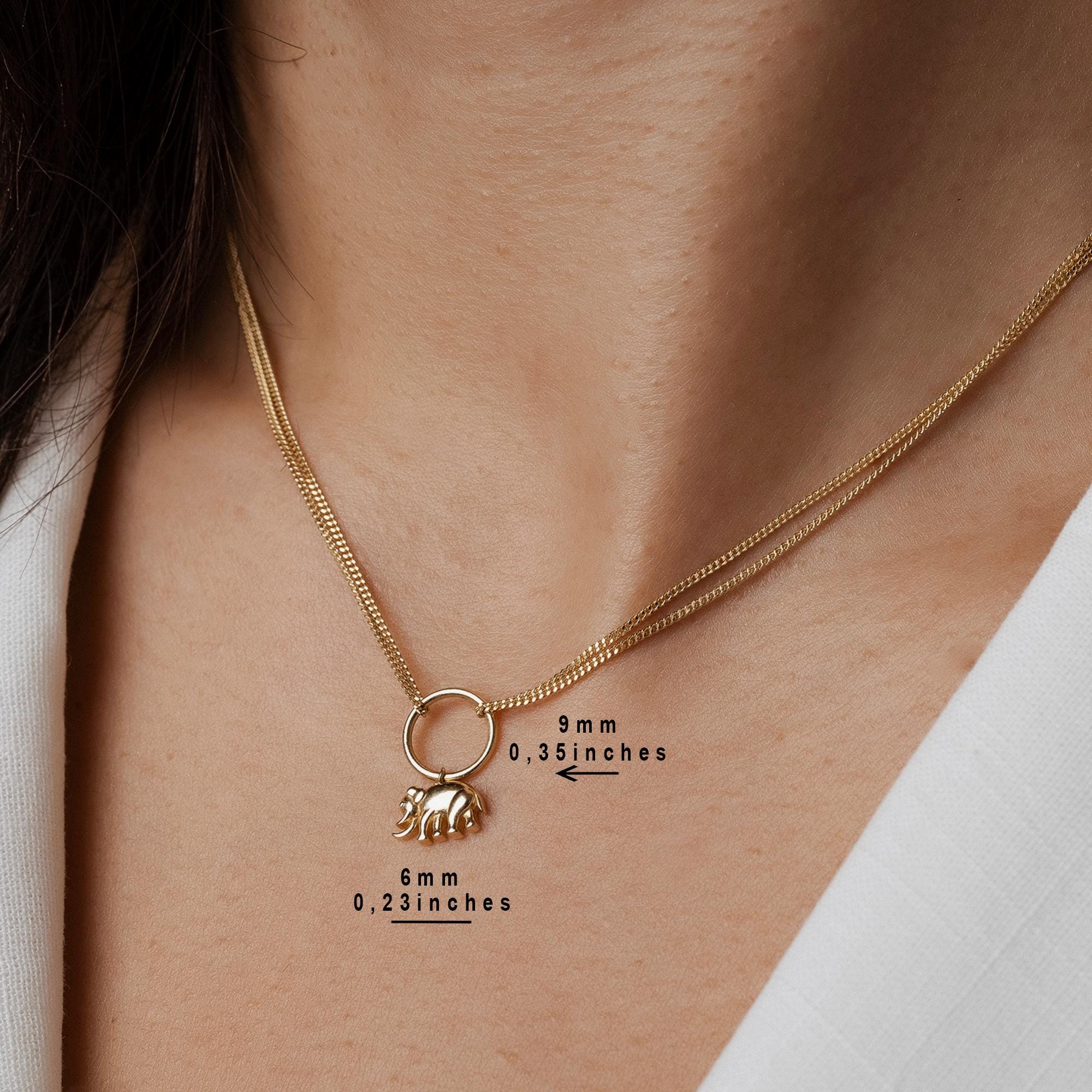 14K Solid Gold Elephant Necklace - Lucky Charm Pendant