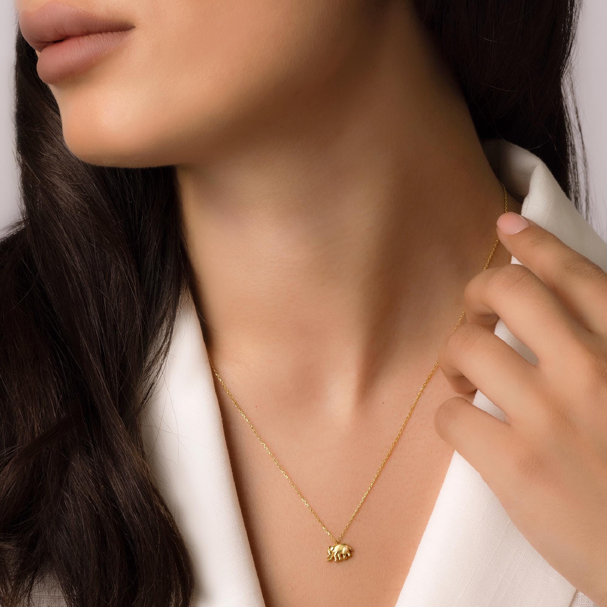 14K Solid Gold Elephant Necklace - Dainty Lucky Charm Pendant