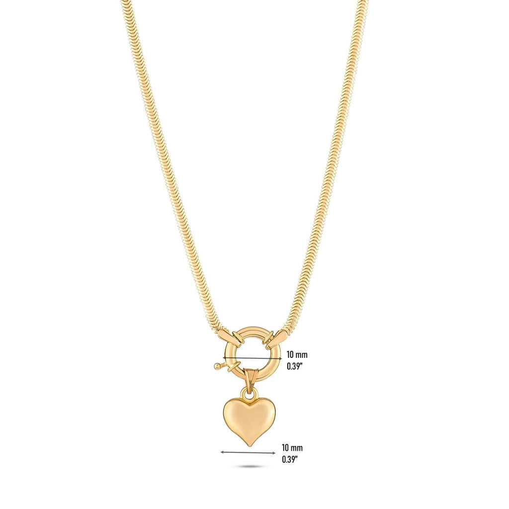 14K Solid Gold Heart Charm Necklace - Chunky Gold Chain