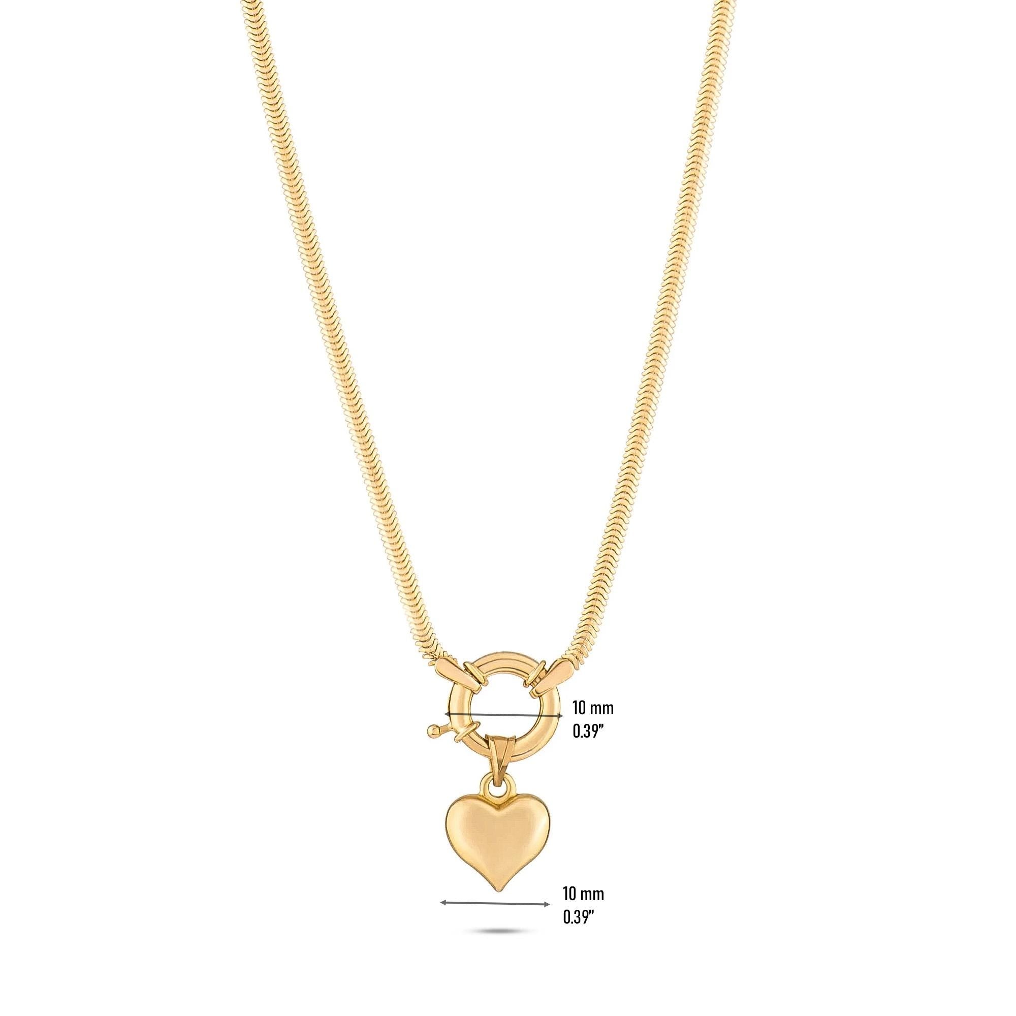 14K Solid Gold Heart Charm Necklace - Chunky Gold Chain