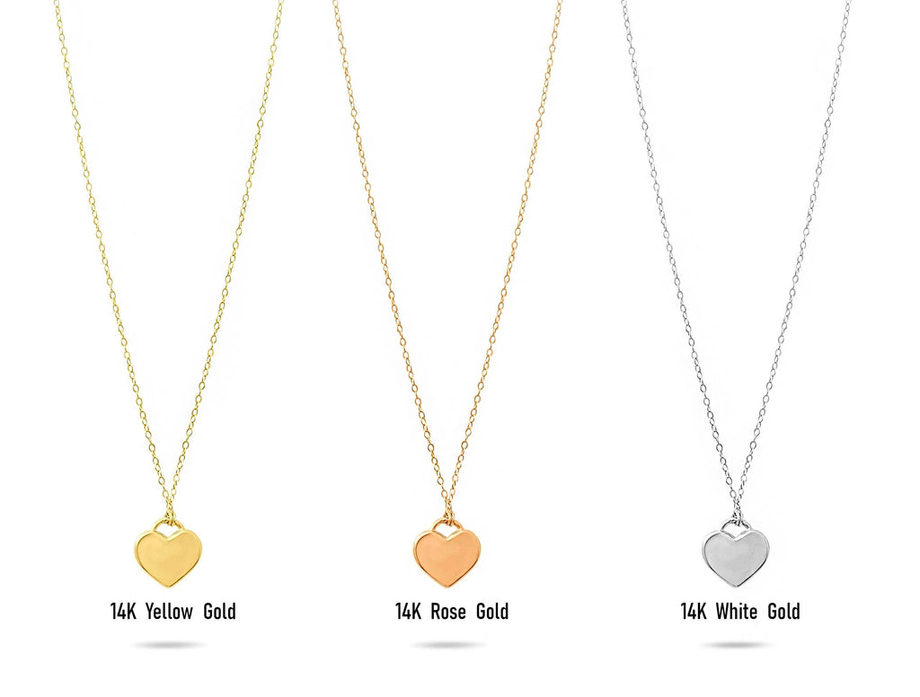 14K Solid Gold Heart Necklace - Real Gold Minimalist Pendant