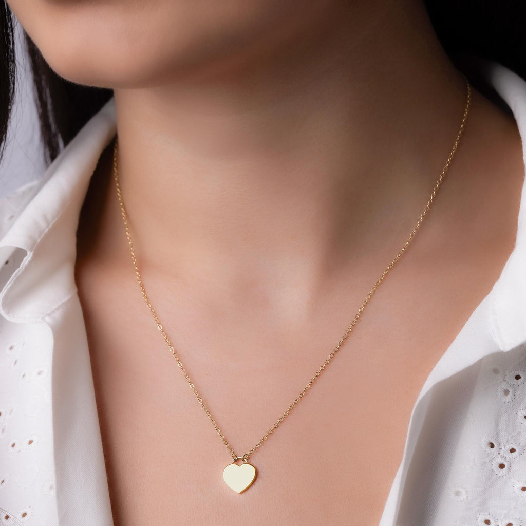 14K Solid Gold Heart Necklace - Real Gold Minimalist Pendant